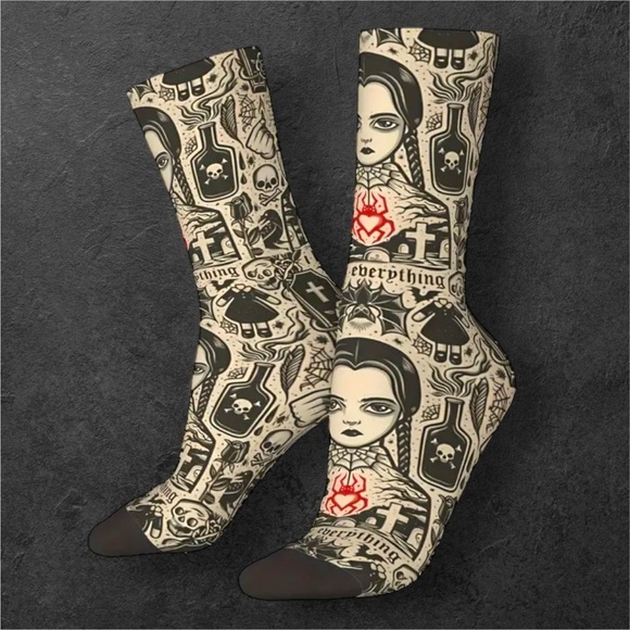 Wednesday Addams Accessories - 🆕 Pair Of Harajuku Vintage Style Wednesday Addams Crew Socks - Streetwear